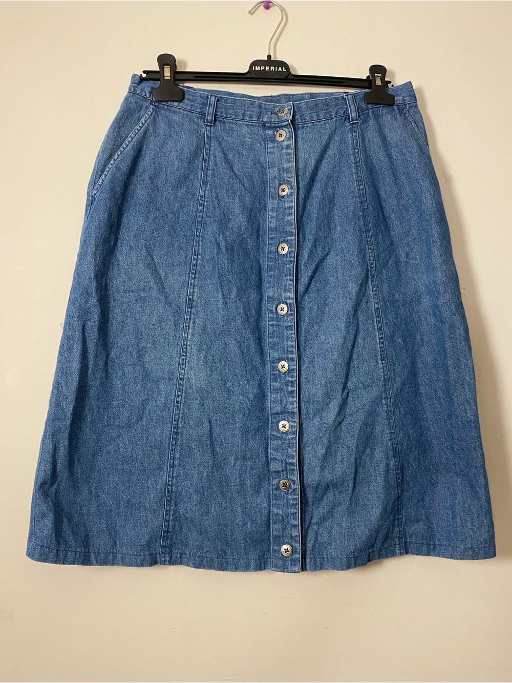 Blue Button-Front Aline Denim Skirt